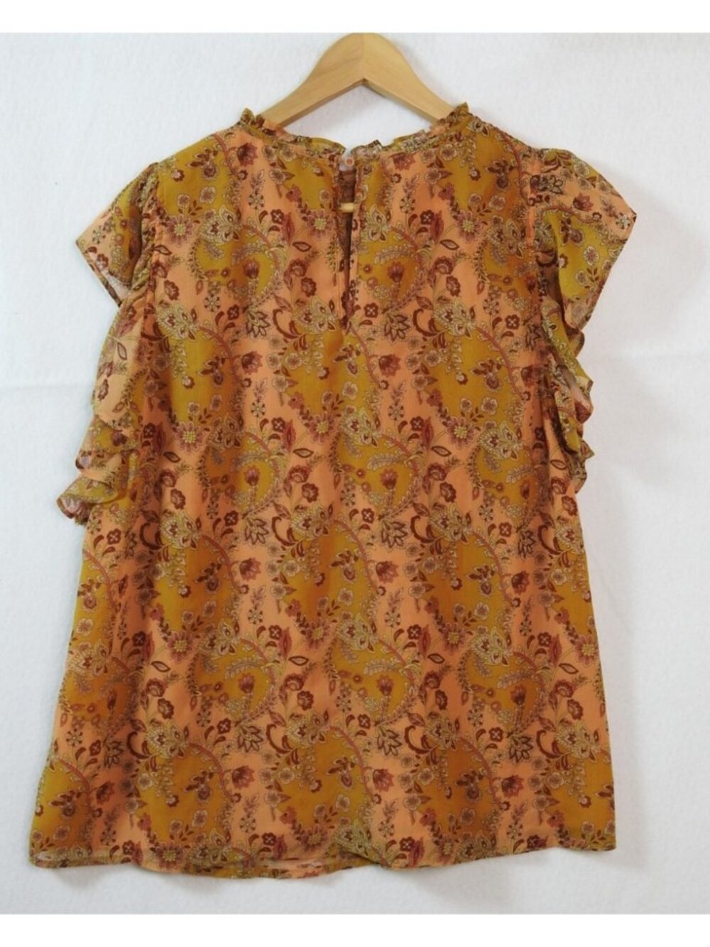 Carolina Belle Montreal Floral Smocked Flutter Sleeve Blouse XL Boho Top Orange - Picture 3 of 8